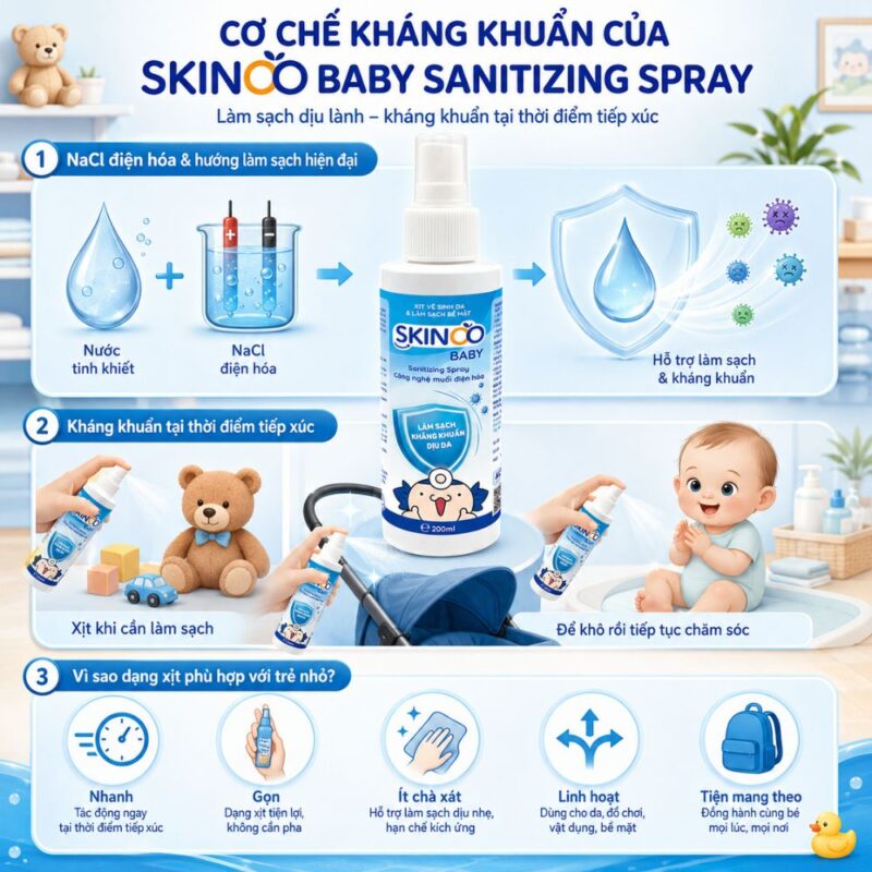 Khả năng kháng khuẩn của dung dịch kháng khuẩn skinoo baby sanitizing spray