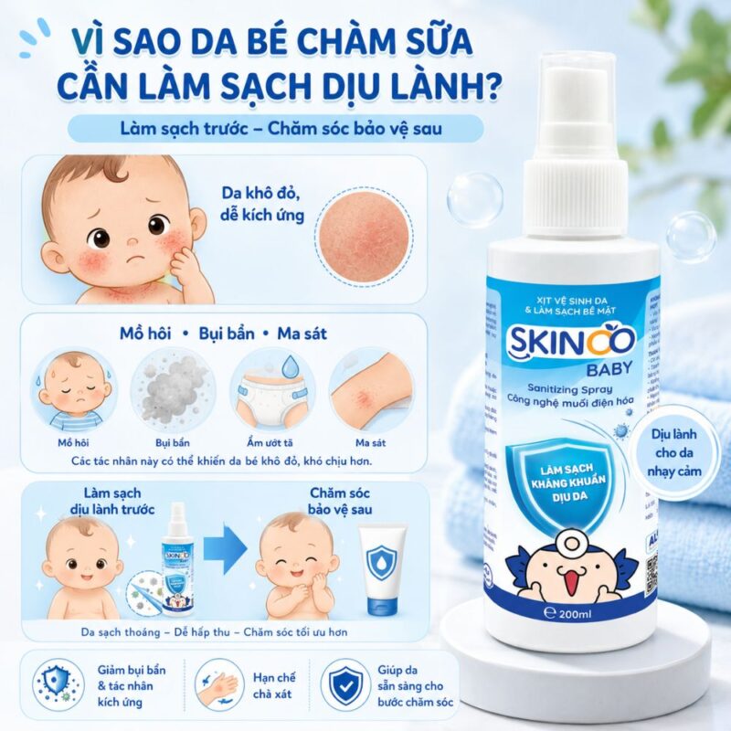 Vì sao da bé chàm sữa cần bước làm sạch dịu lành